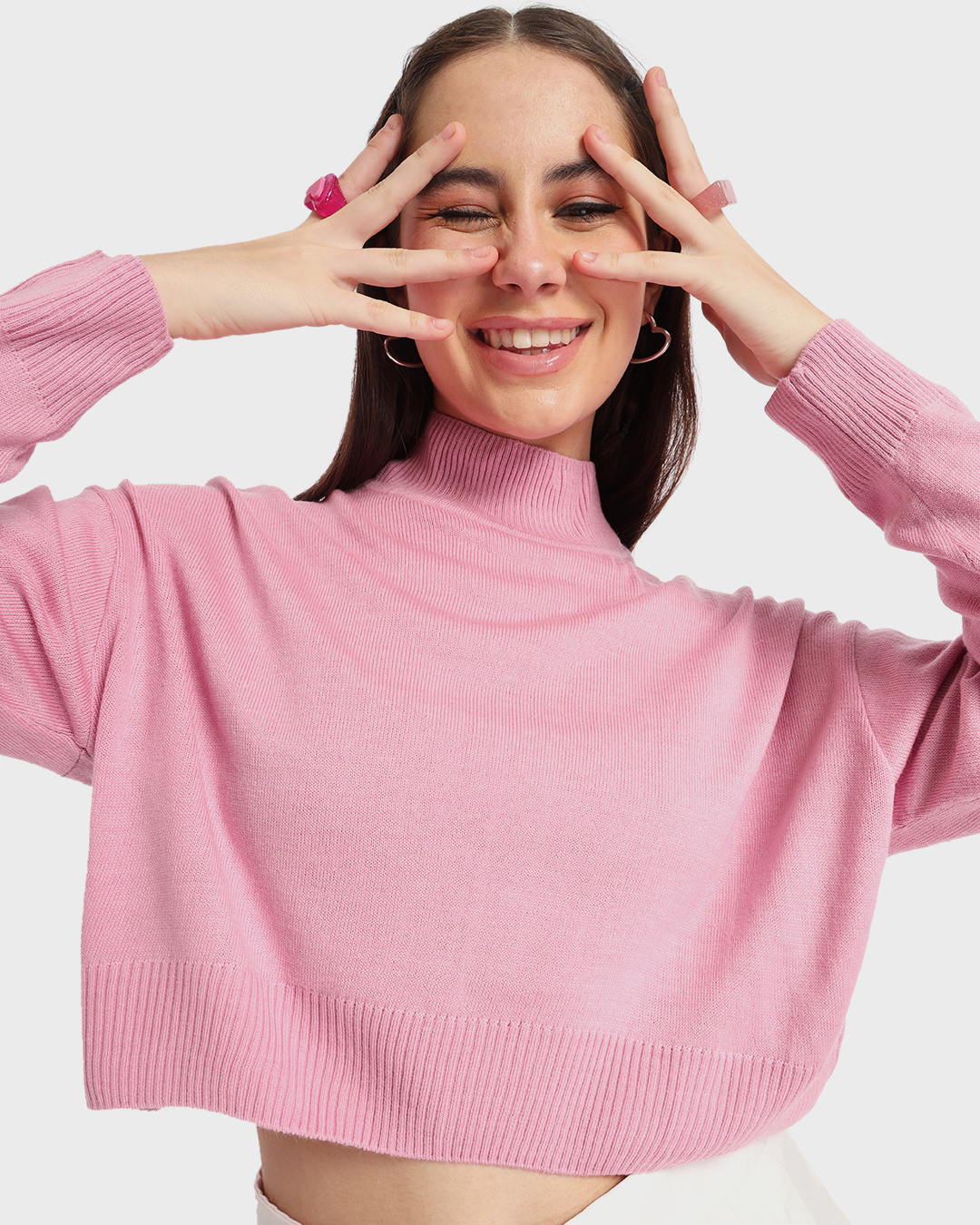 Buy Women's Bridal Rose High Neck Oversized Crop Sweater Online at Bewakoof