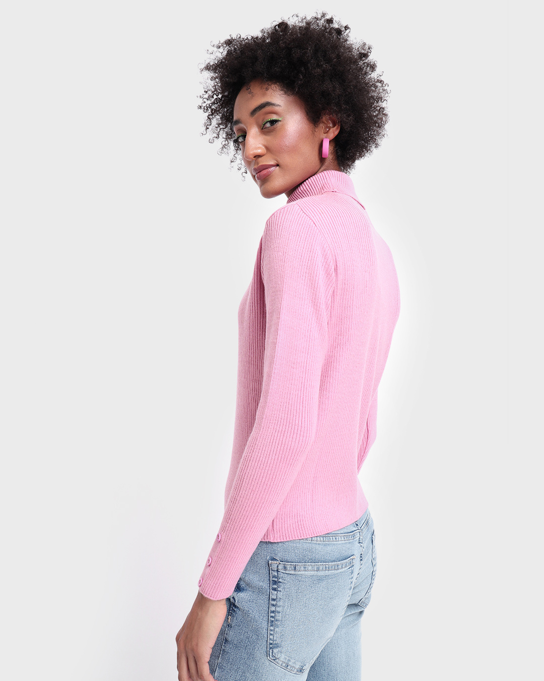Shop Women's Pink High Neck Sweater-Back