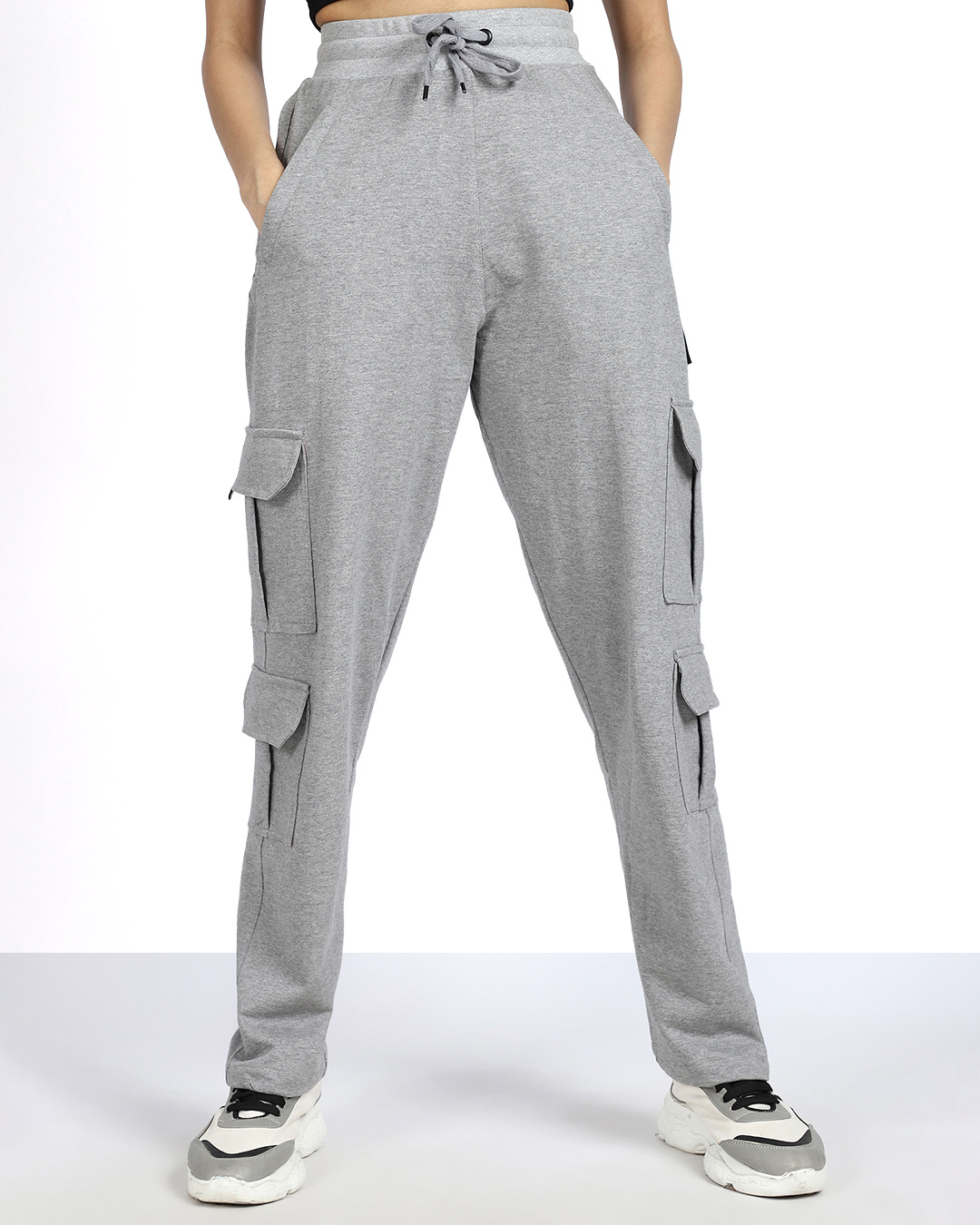 Women's Grey Slim-Fit Cotton Track Pants main image 1