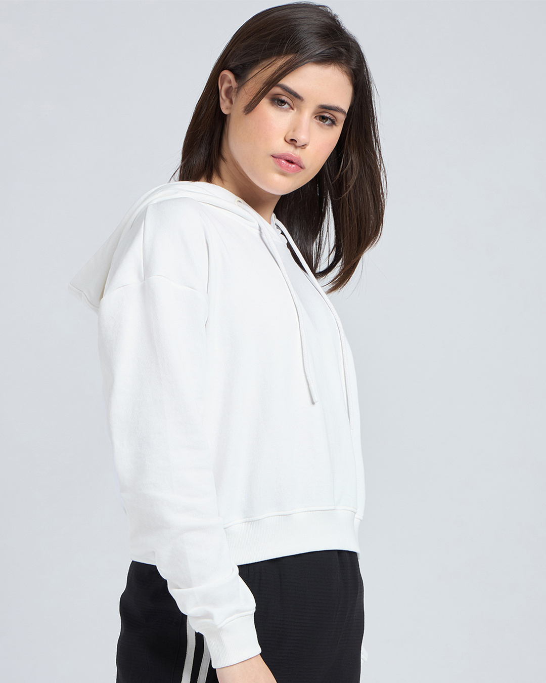 Shop Women's Bright White Oversized Crop Hoodies-Back