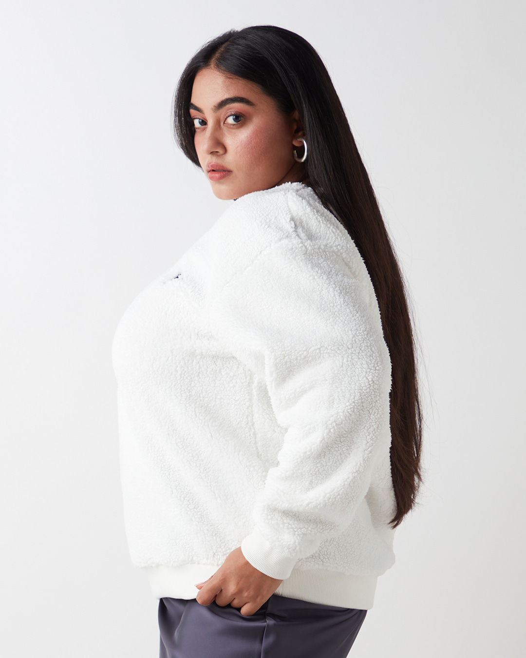 Shop Women's Bright White Embroidered Oversized Plus Size Sweatshirt-Back