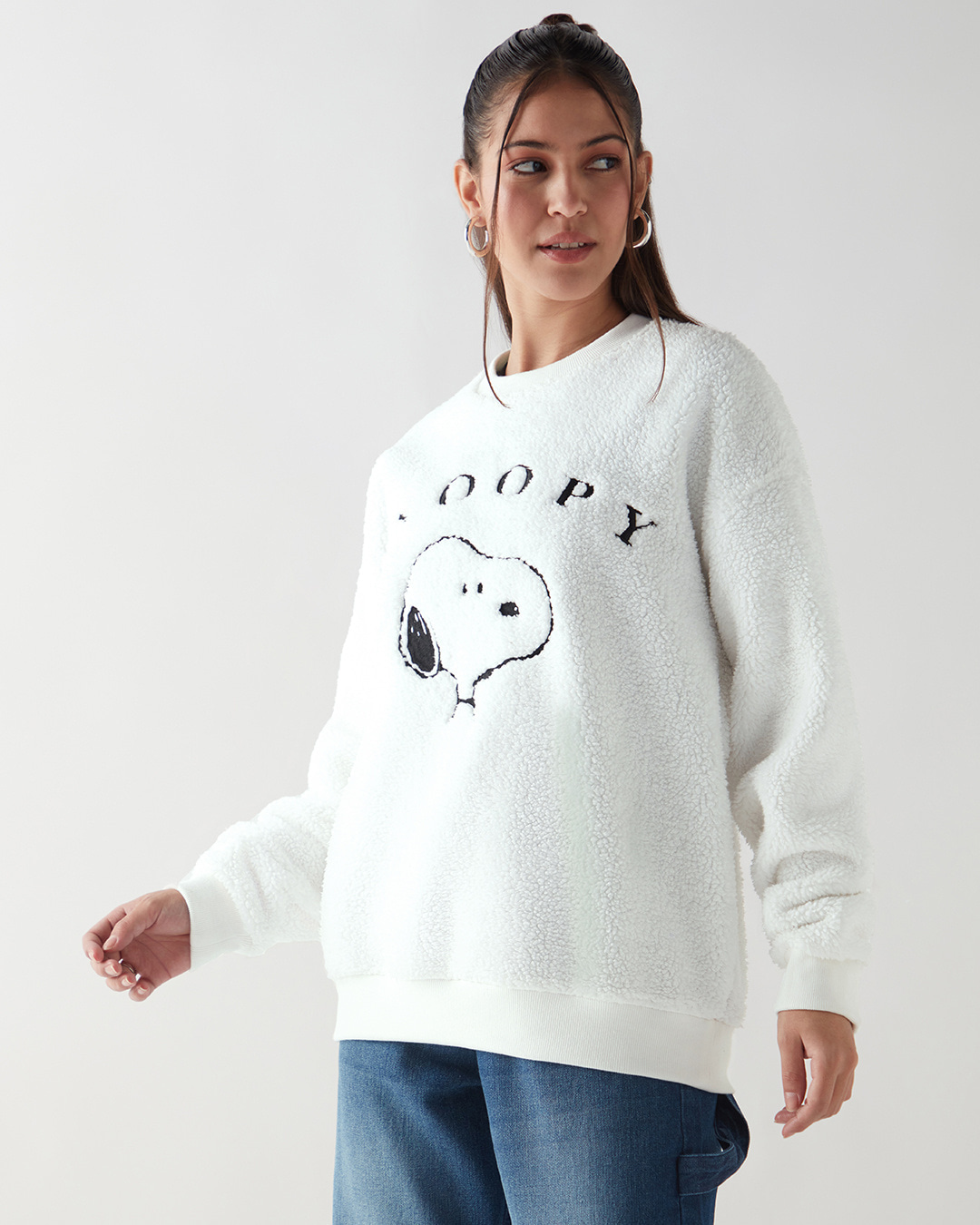 Shop Women's Bright White Embroidered Oversized Sweatshirt-Back