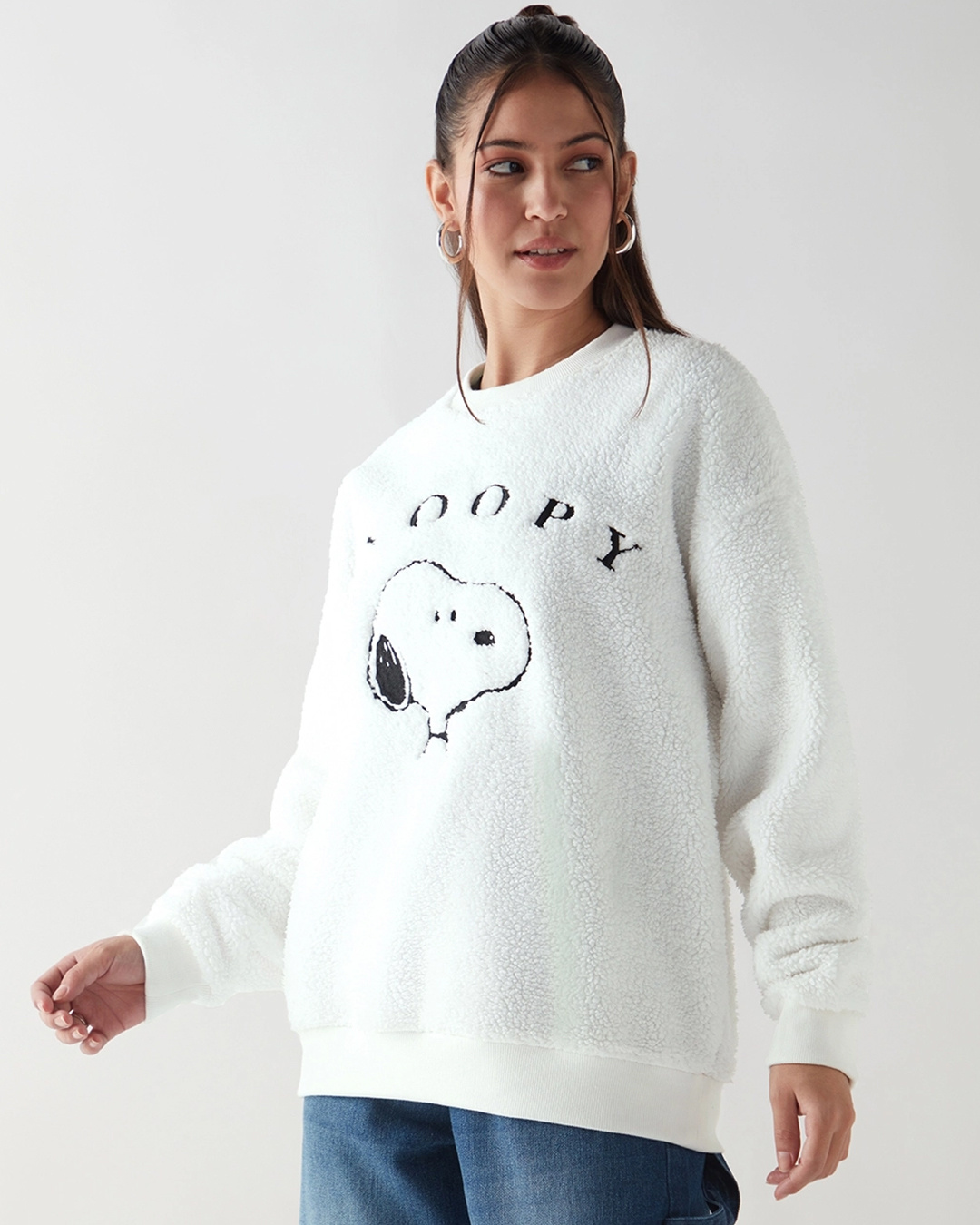 Shop Women's Bright White Embroidered Oversized Sweatshirt-Back