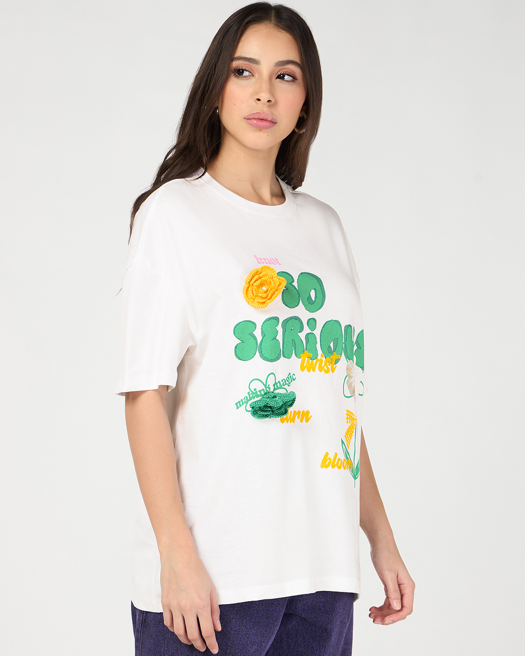 Shop Women's Bright White Graphic Printed Oversized T-shirt-Back