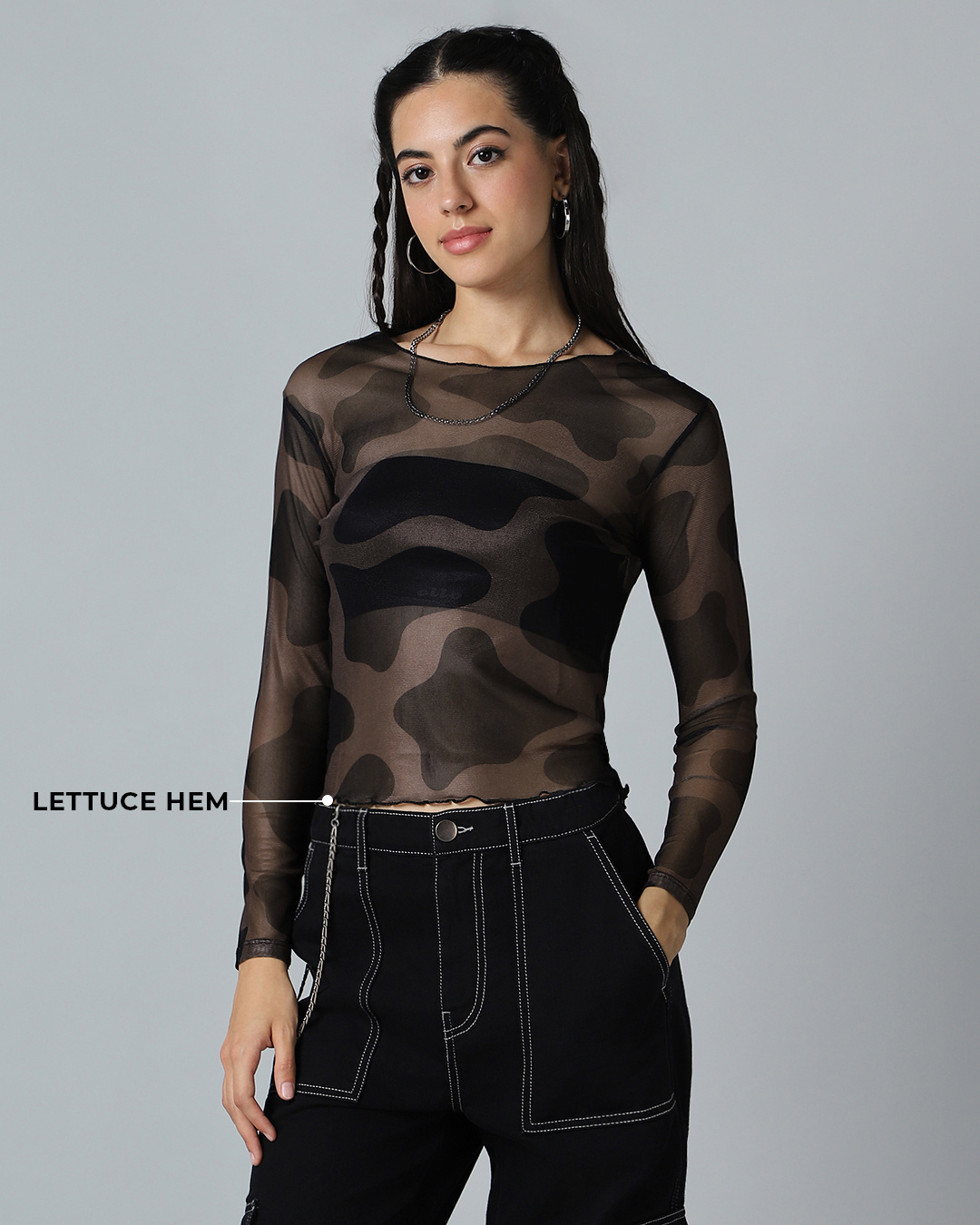 Shop Women's Brown & Black All Over Printed Slim Fit Short Top-Back