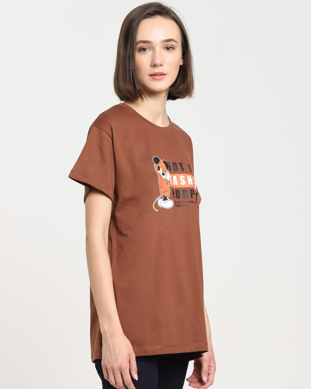 Shop Women's Brown Anti Poser Graphic Printed Boyfriend T-shirt-Back