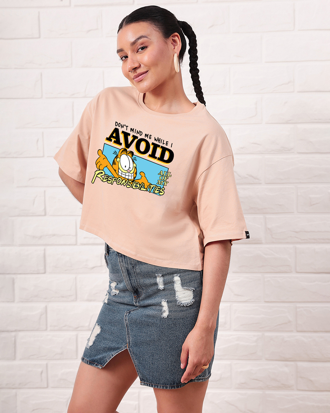 Shop Women's Brown Avoiding Responsibilities Graphic Printed Oversized Short Top-Back