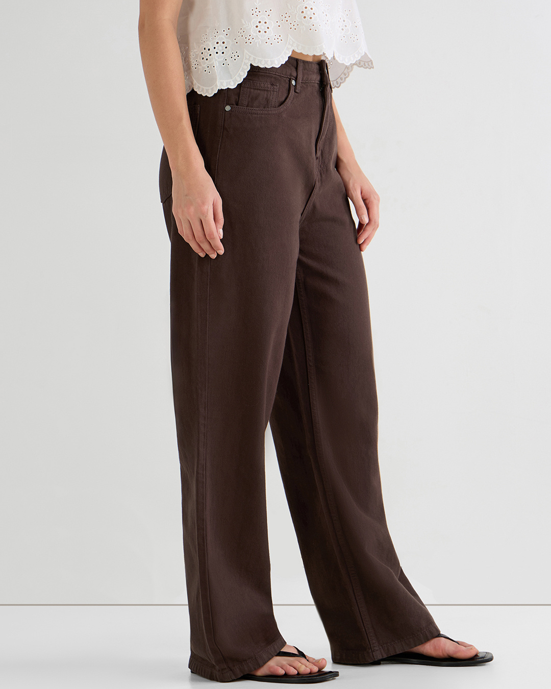 Shop Women's Brown Baggy Wide Leg Jeans-Back