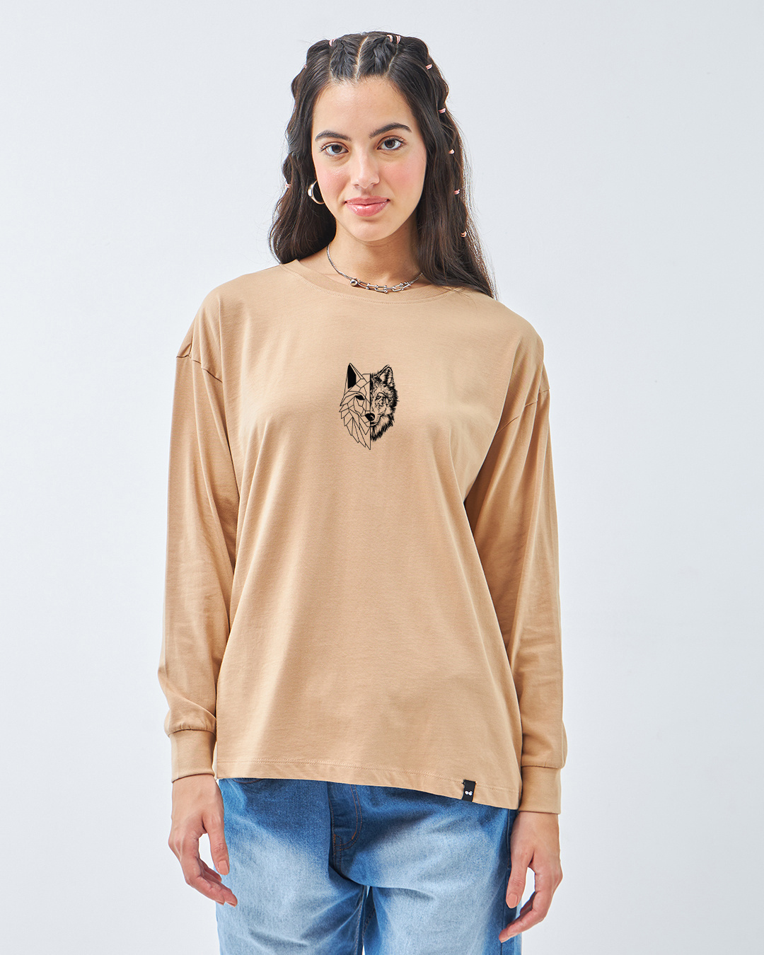 Shop Women's Brown Beast Within Graphic Printed Oversized T-shirt-Back