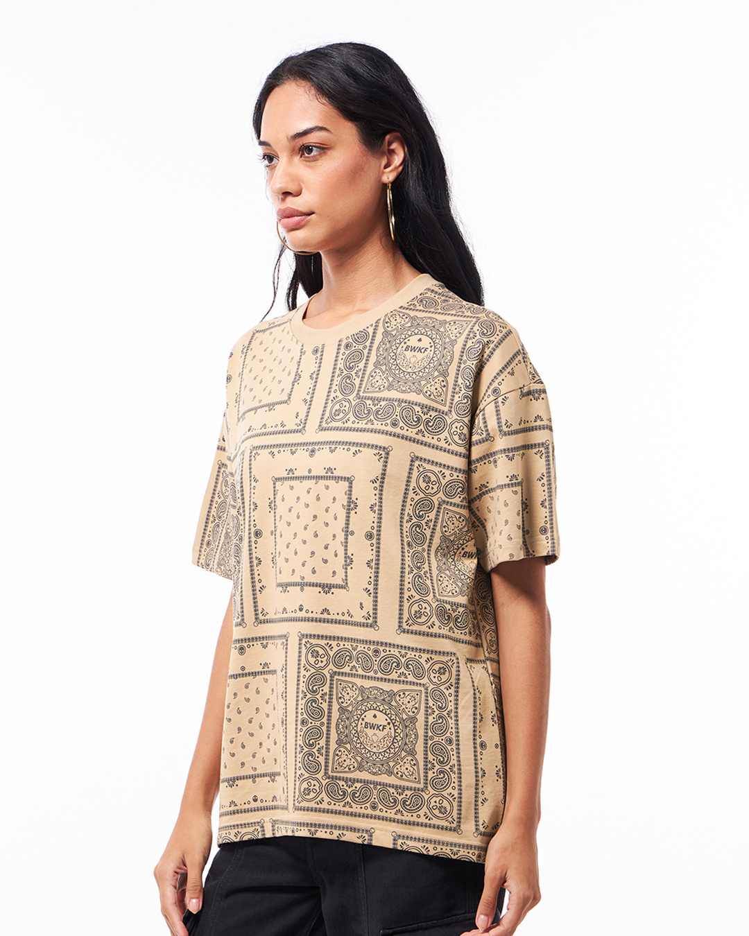 Shop Women's Brown & Black All Over Printed Oversized T-shirt-Back