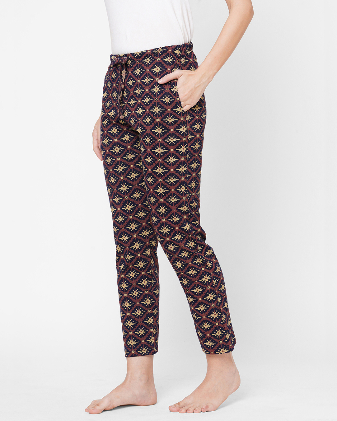 Shop Women's Brown & Blue All Over Printed Lounge Pants-Back