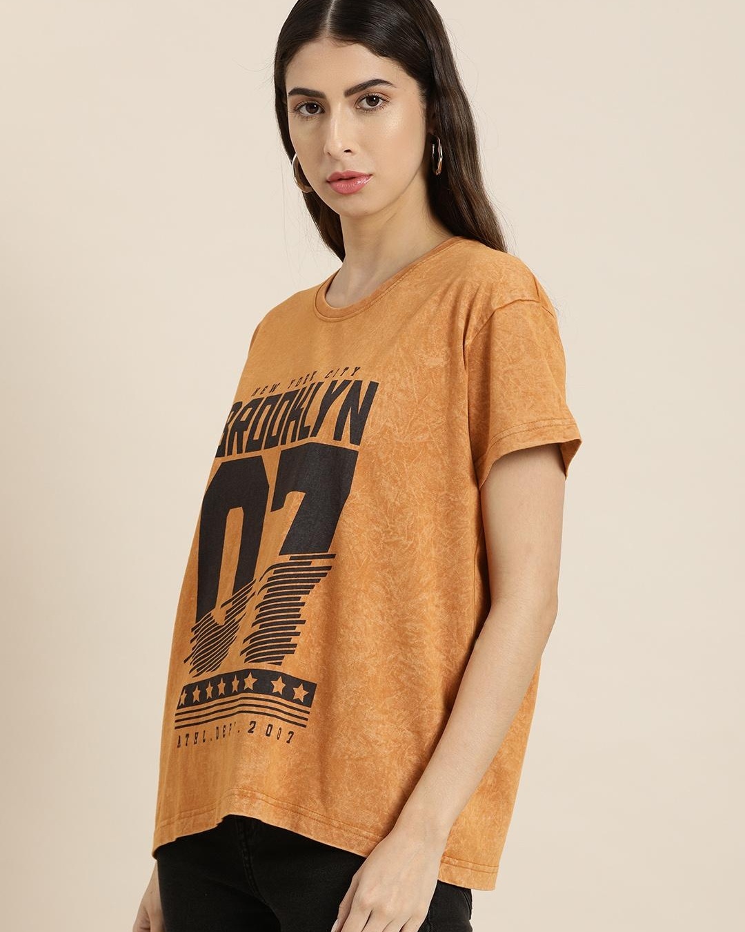 Shop Women's Brown Brooklyn Typography Relaxed Fit T-shirt-Back