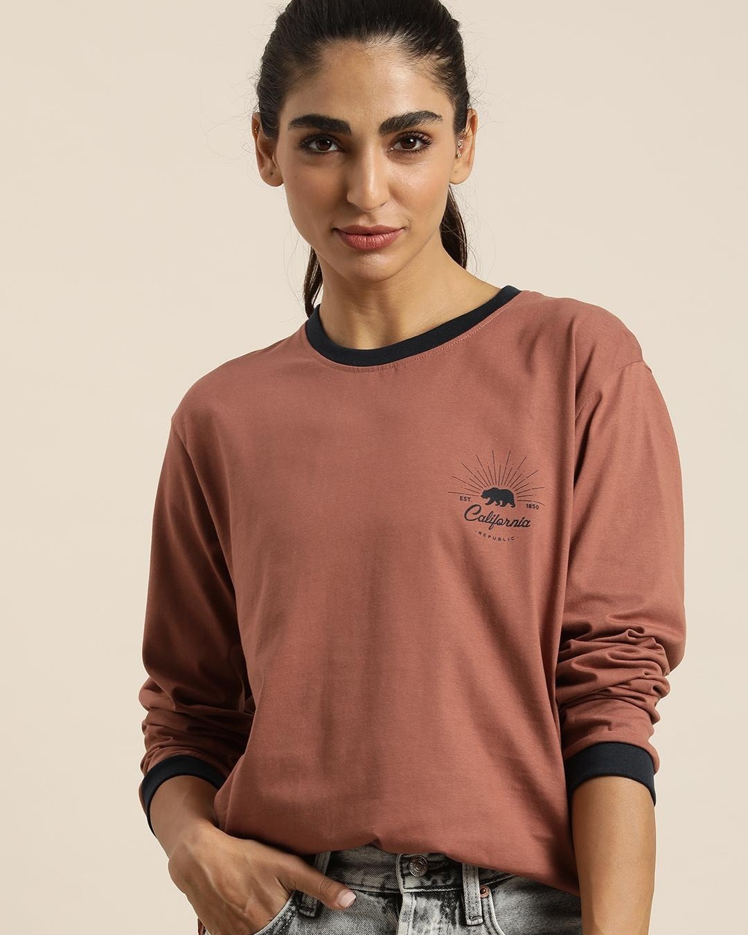 Shop Women's Brown California Typography Oversized T-shirt-Back
