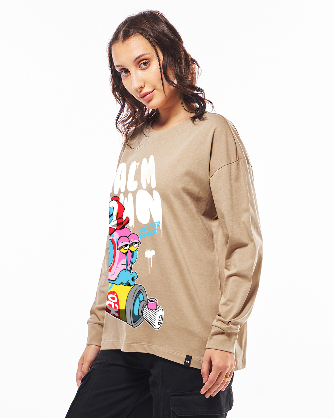 Shop Women's Brown Calm Down Graphic Printed Oversized T-shirt-Back