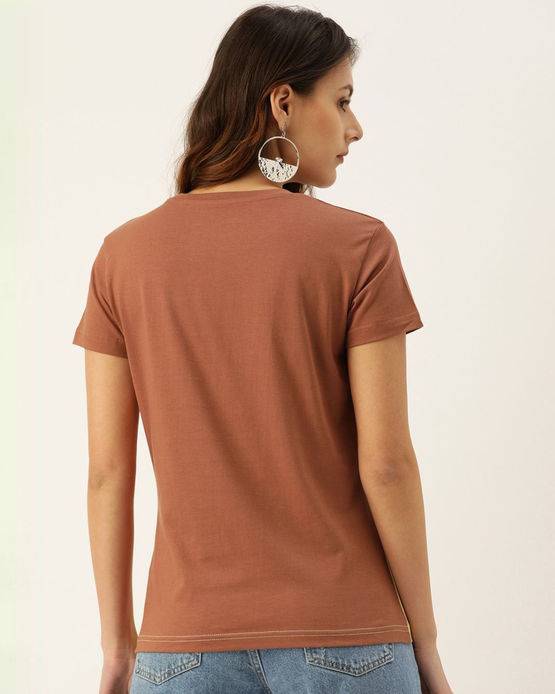 Shop Women's Brown Colourblocked T-shirt-Back