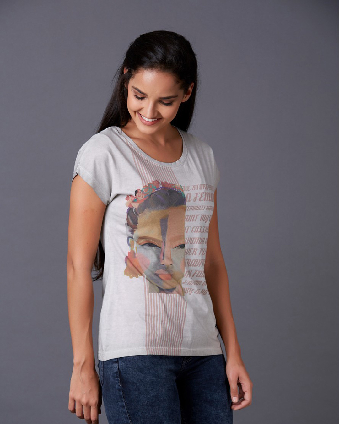 Shop Women's Brown Cotton Graphic Print T-shirt-Back