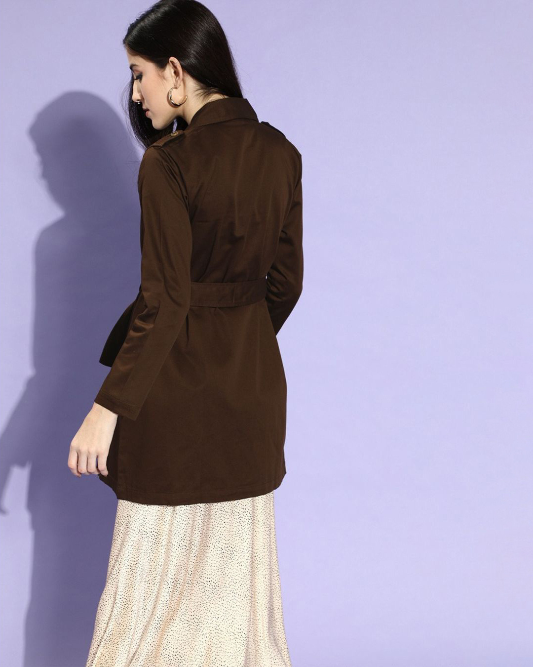 Shop Women's Brown Cotton Trench Coat-Back