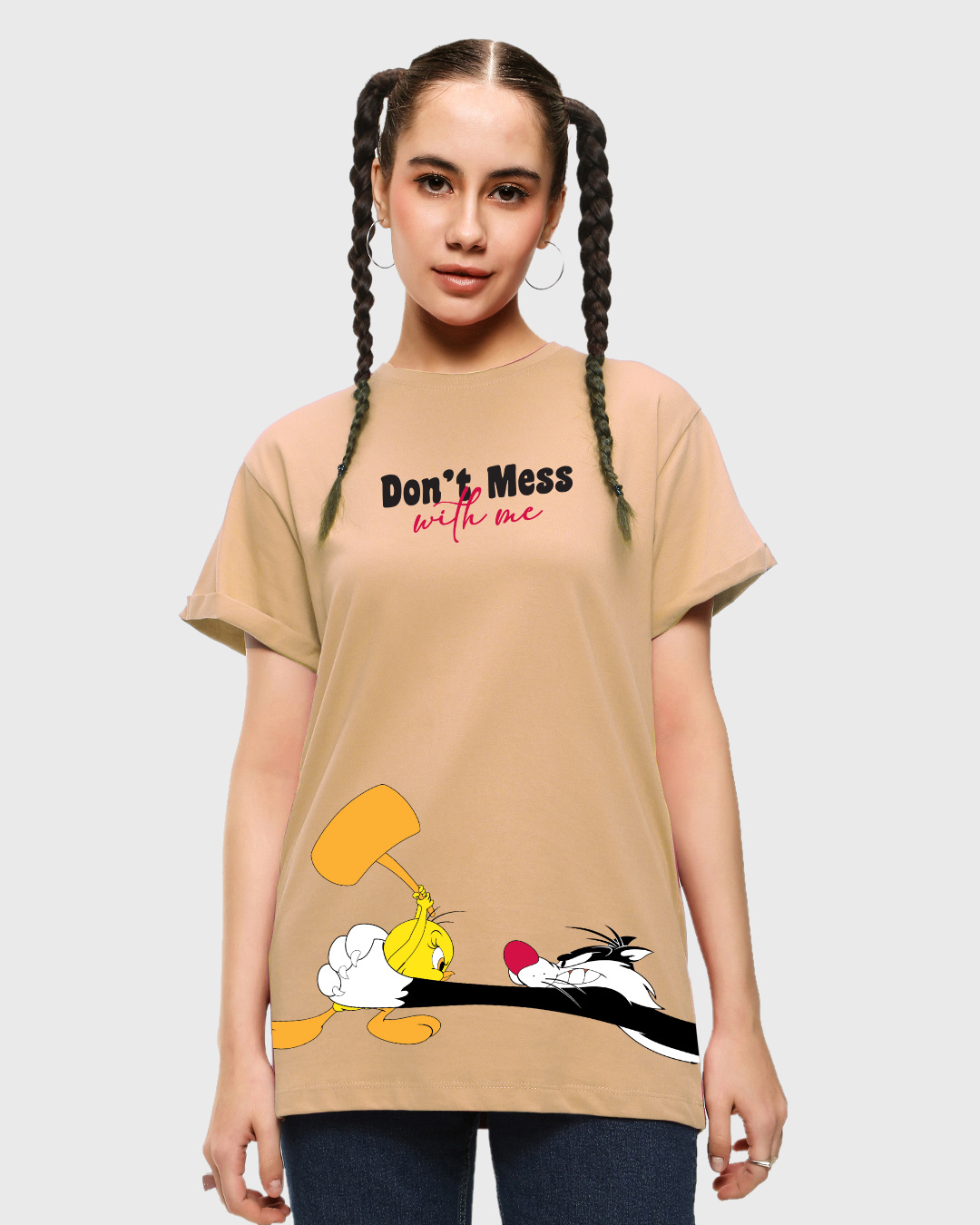 Buy Women's Brown Don't Mess With Me Graphic Printed Boyfriend T-shirt ...