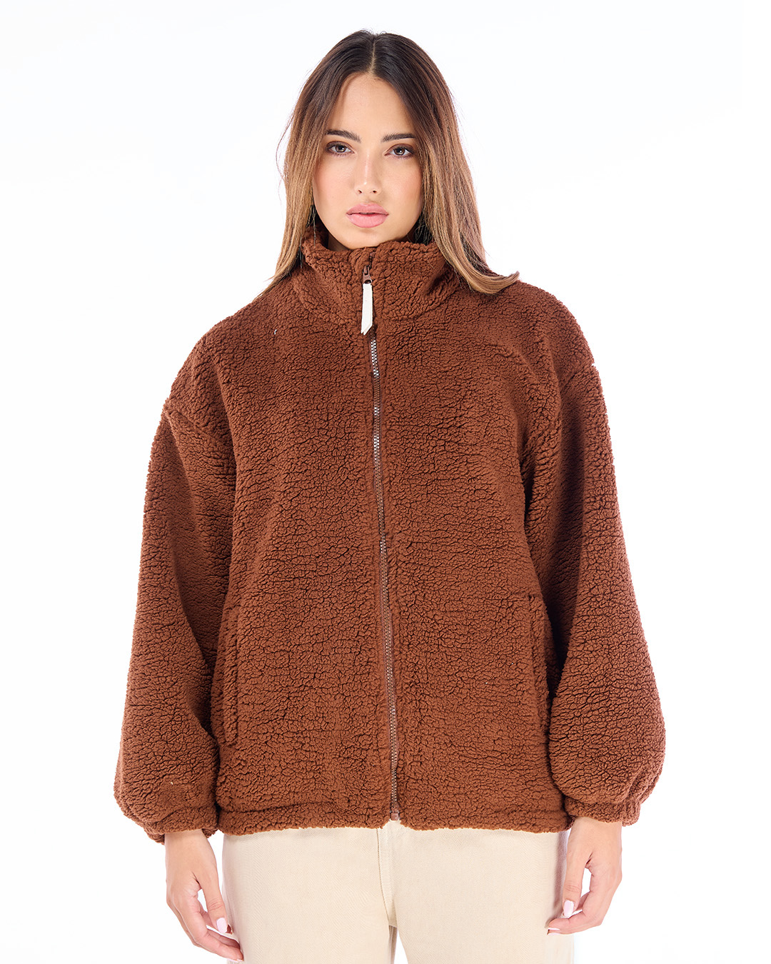 Shop Women's Brown Dramatic Typography Super Loose Fit Jacket-Back