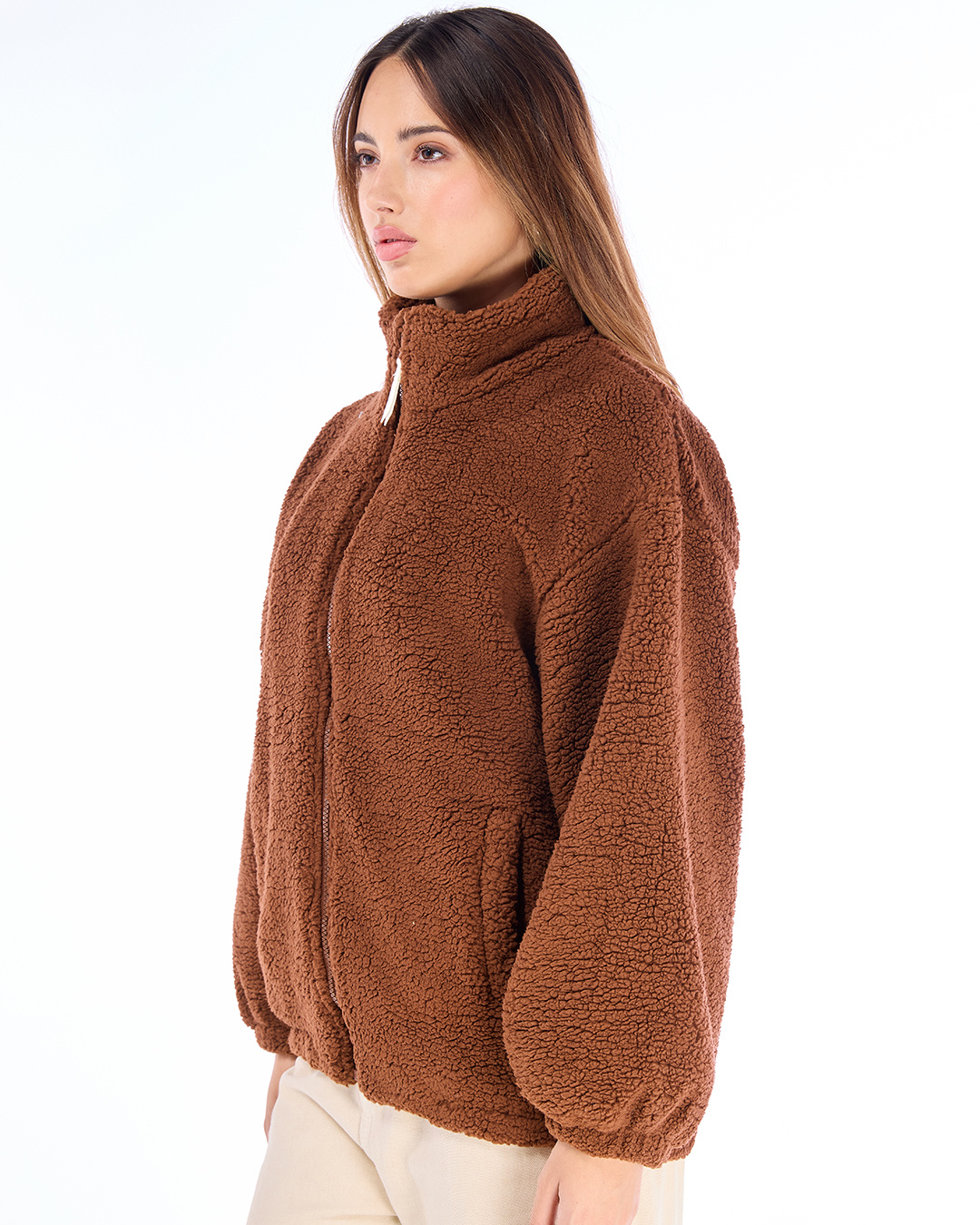 Shop Women's Brown Dramatic Typography Super Loose Fit Jacket-Back