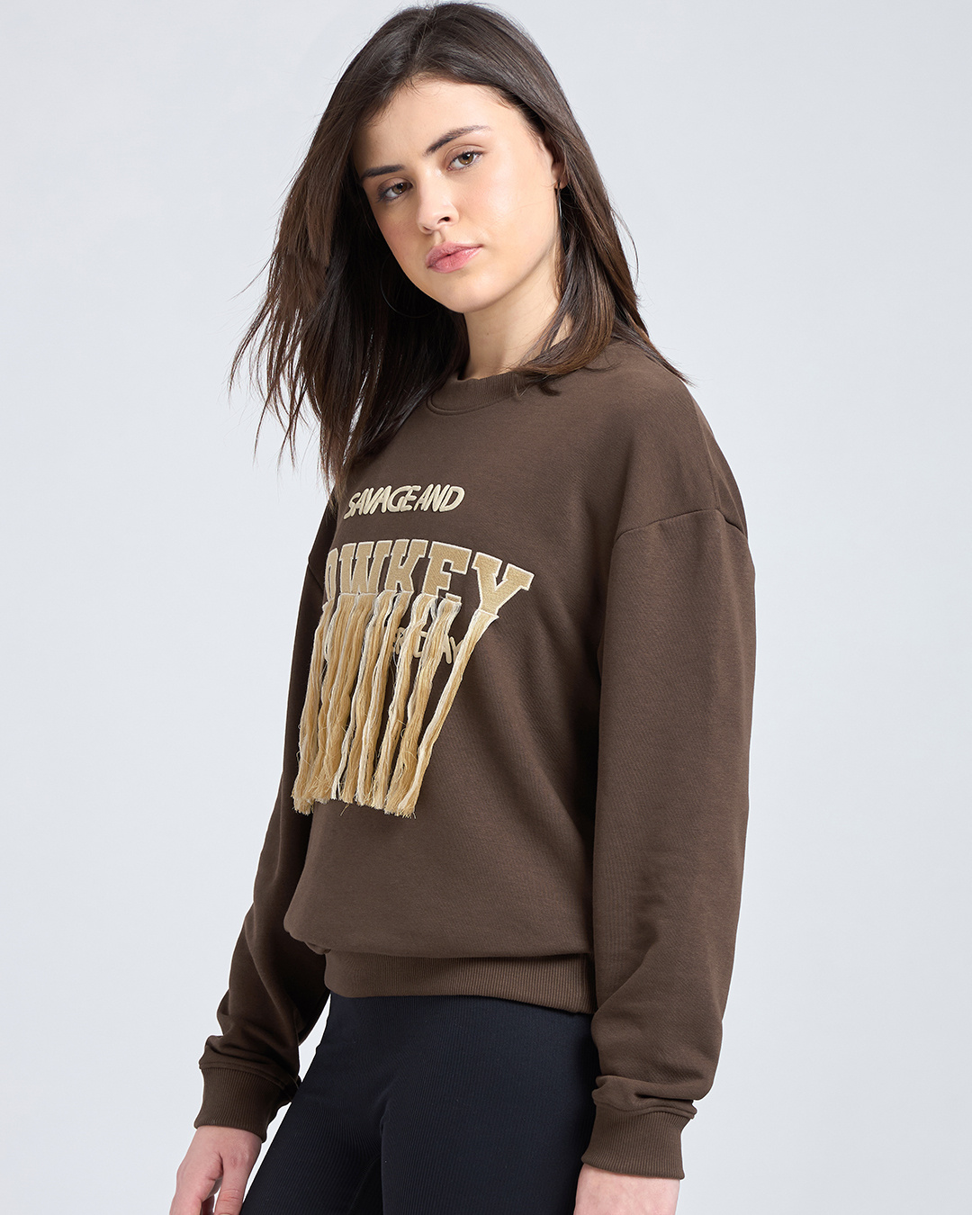 Shop Women's Chestnut Brown Embroidered Oversized Sweatshirt-Back