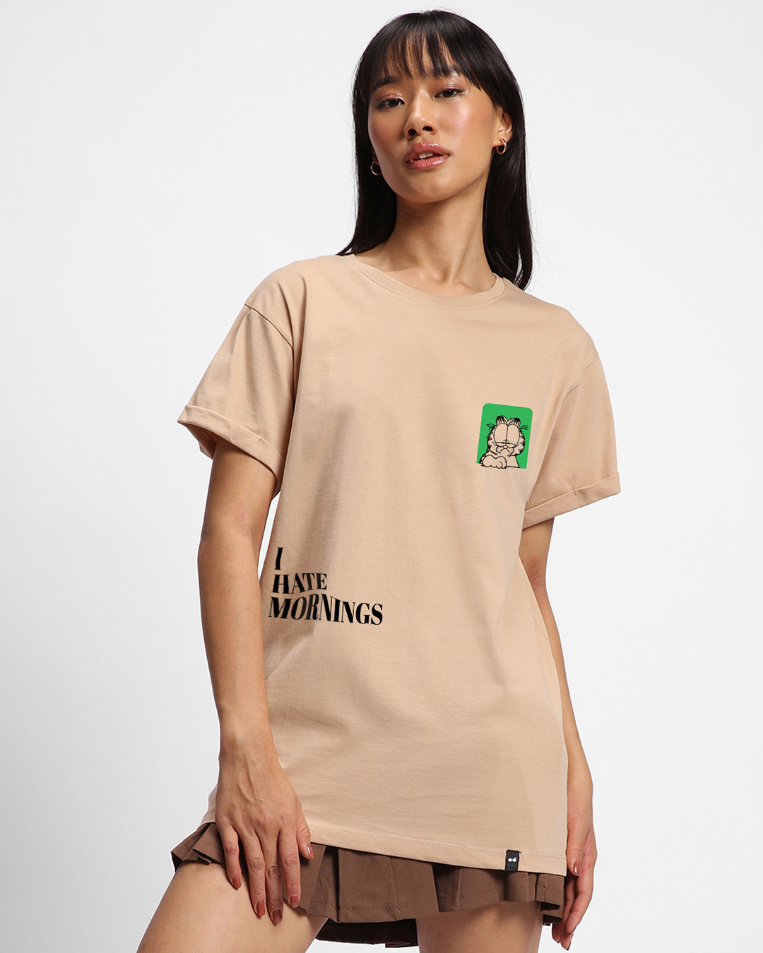 Shop Women's Brown Garfield Hates Mornings Graphic Printed Boyfriend T-shirt-Back