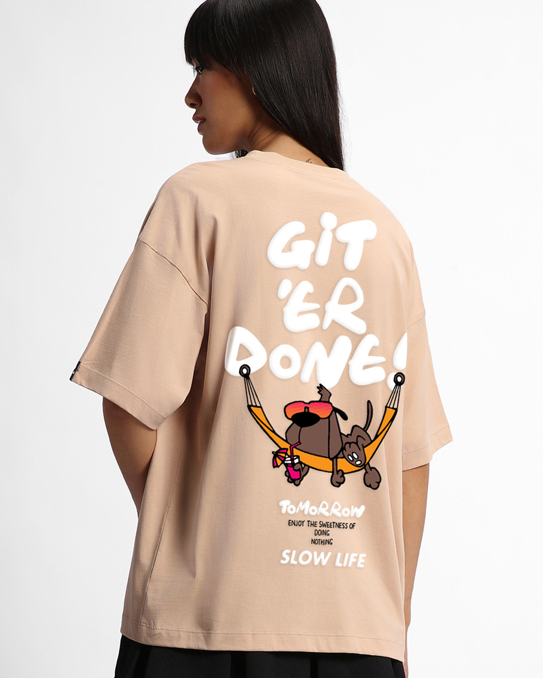 Buy Women's Brown Get it Done Graphic Printed Oversized T-shirt Online ...