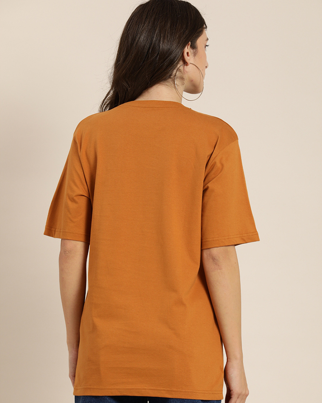Shop Women's Brown Graphic Oversized T-shirt-Back