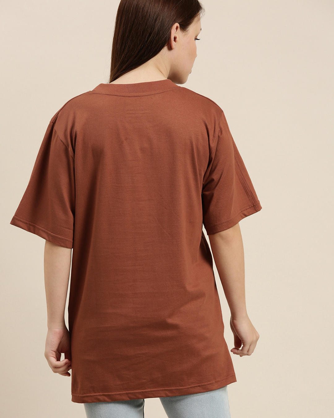 Shop Women's Brown Graphic Oversized T-Shirt-Back