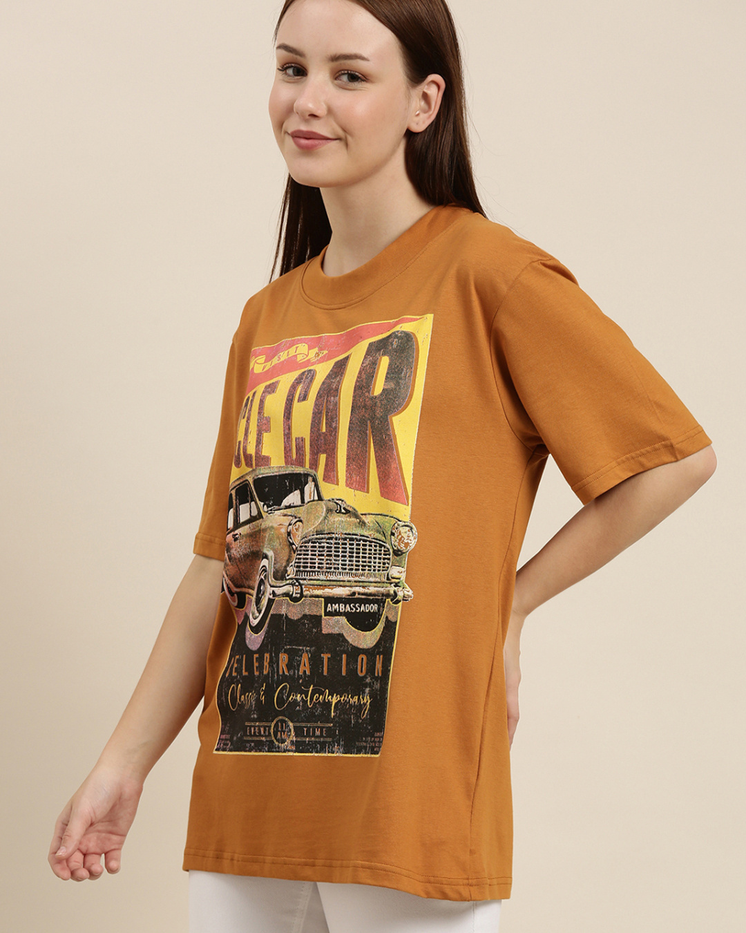 Buy Women's Brown Graphic Oversized T-Shirt Online at Bewakoof