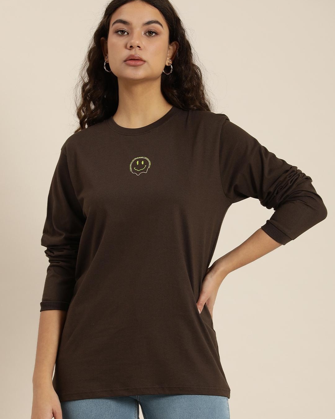 Shop Women's Brown Graphic Printed Oversized T-shirt-Back