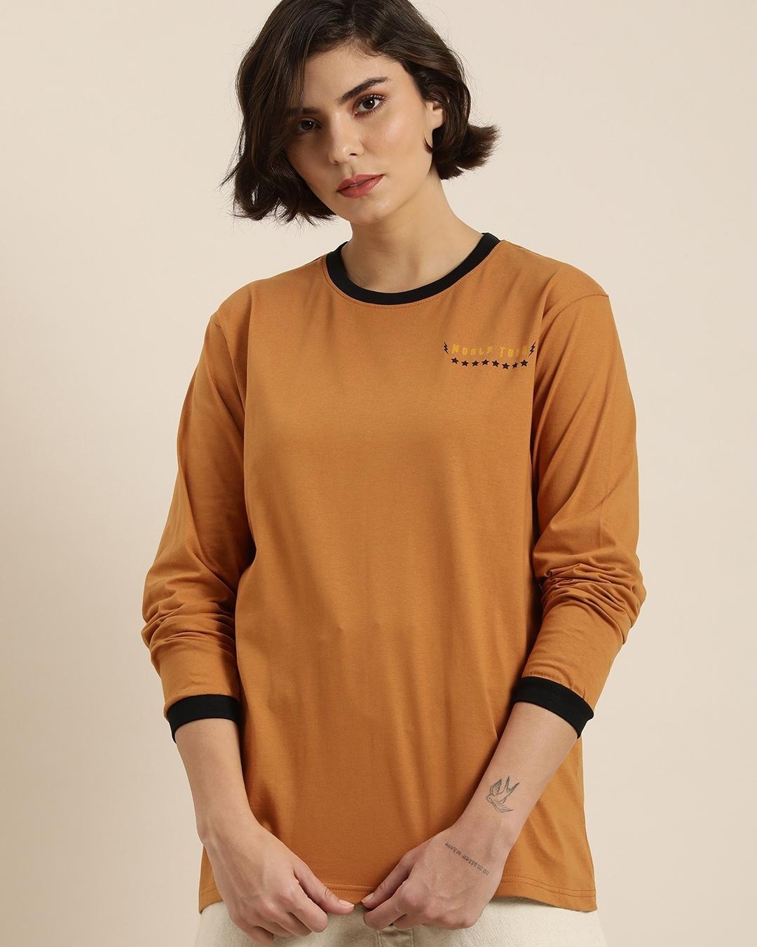 Shop Women's Brown Graphic Printed Oversized T-shirt-Back