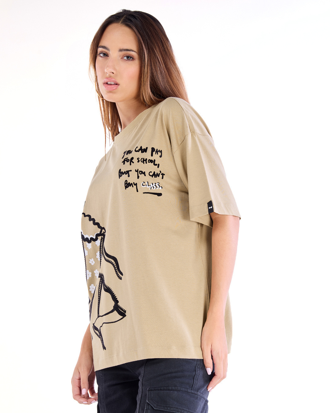 Shop Women's Brown Have Class Graphic Printed Oversized T-shirt-Back