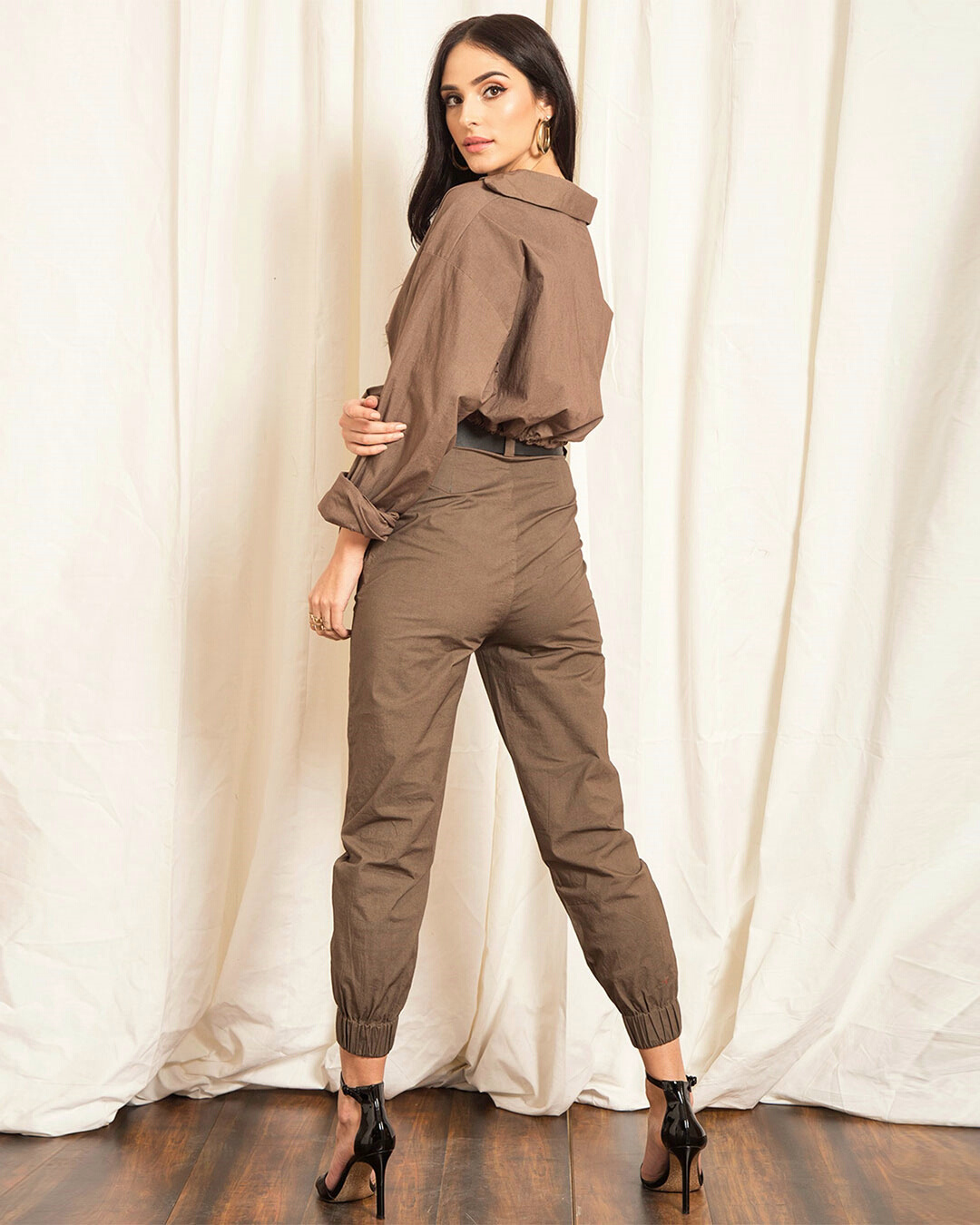 Shop Women's Brown High Rise Relaxed Fit Joggers-Back