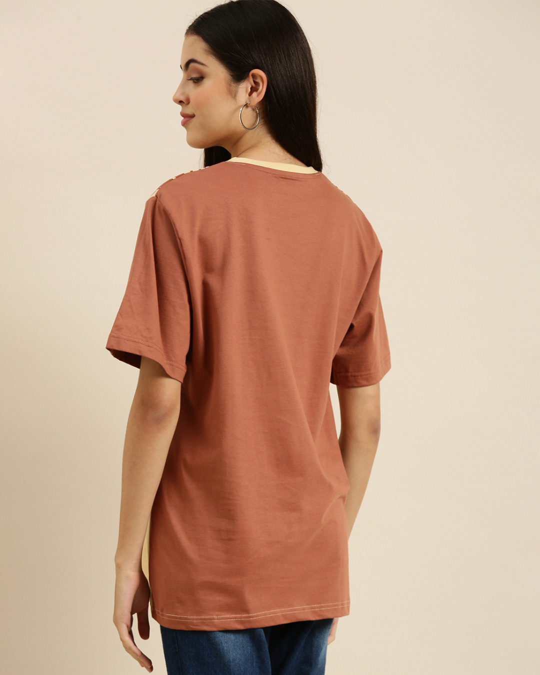 Shop Women's Brown Justice Printed Oversized T-shirt-Back