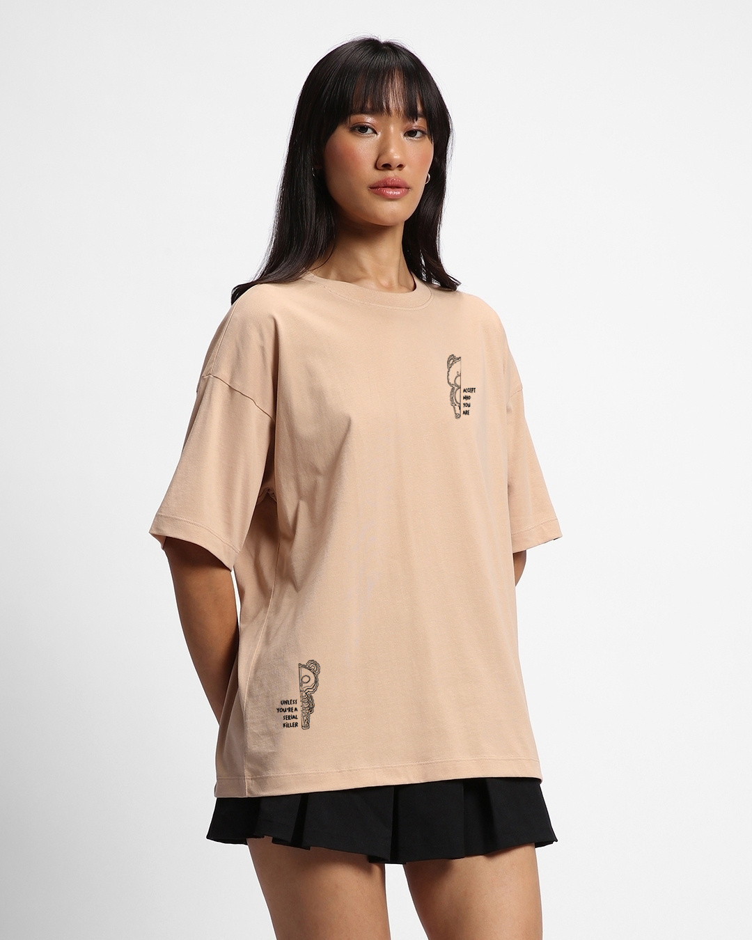 Shop Women's Brown Killer Mode Graphic Printed Oversized T-shirt-Back