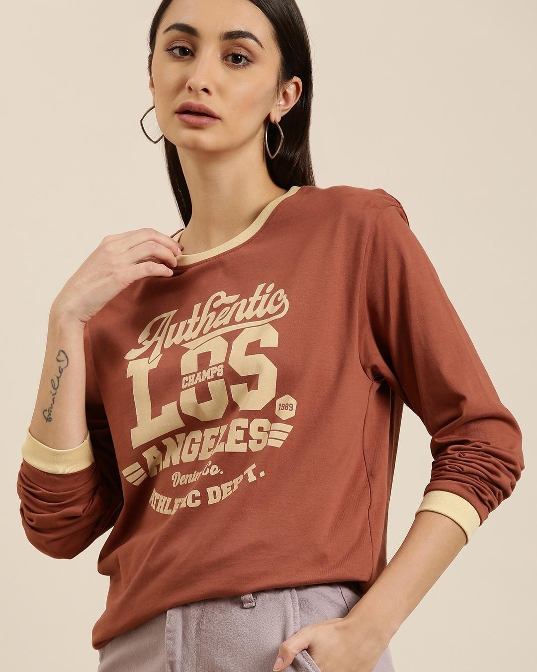 Shop Women's Brown Los Angeles Typography Oversized T-shirt-Back