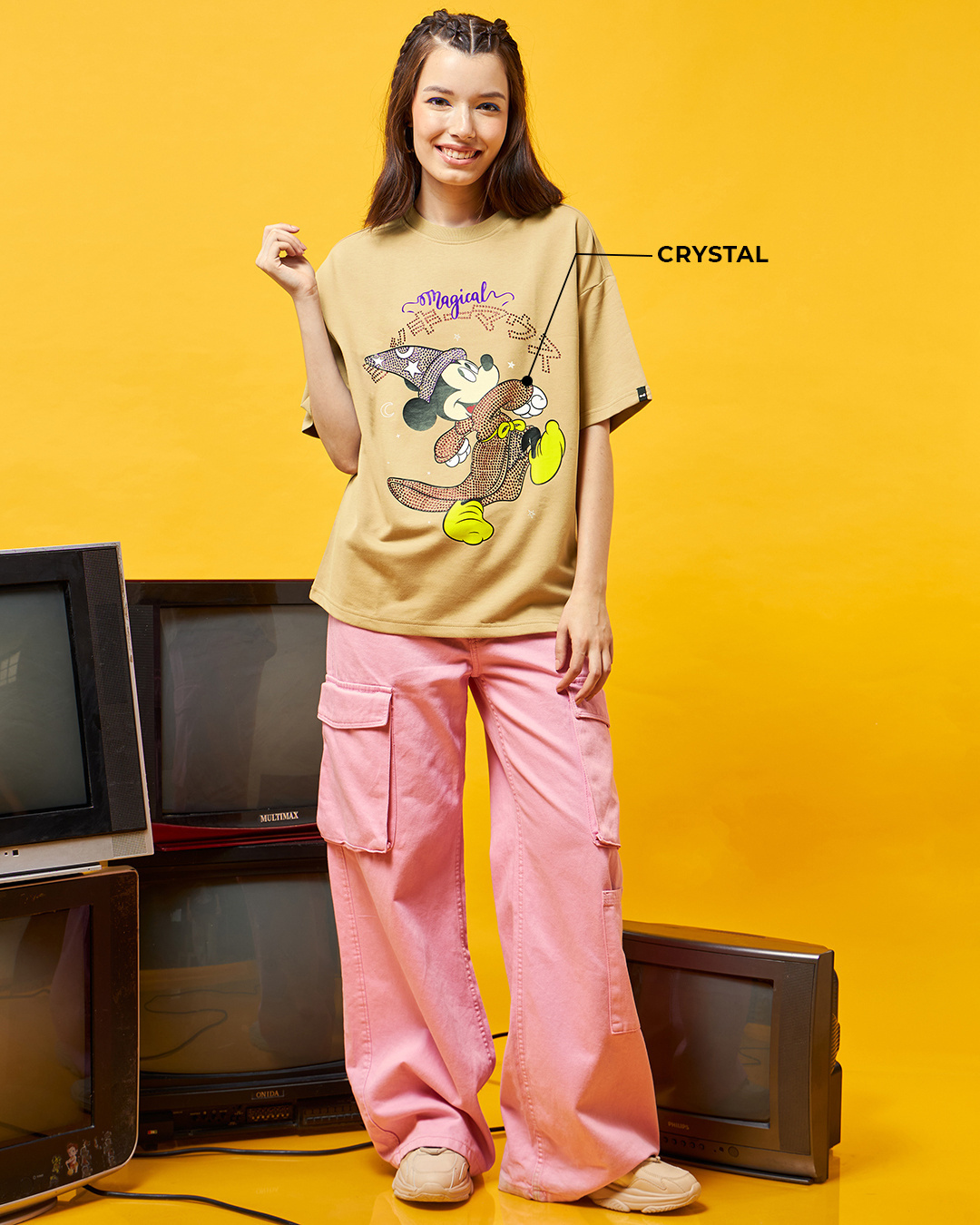 Shop Women's Brown Magical Mickey Graphic Printed Oversized T-shirt-Back
