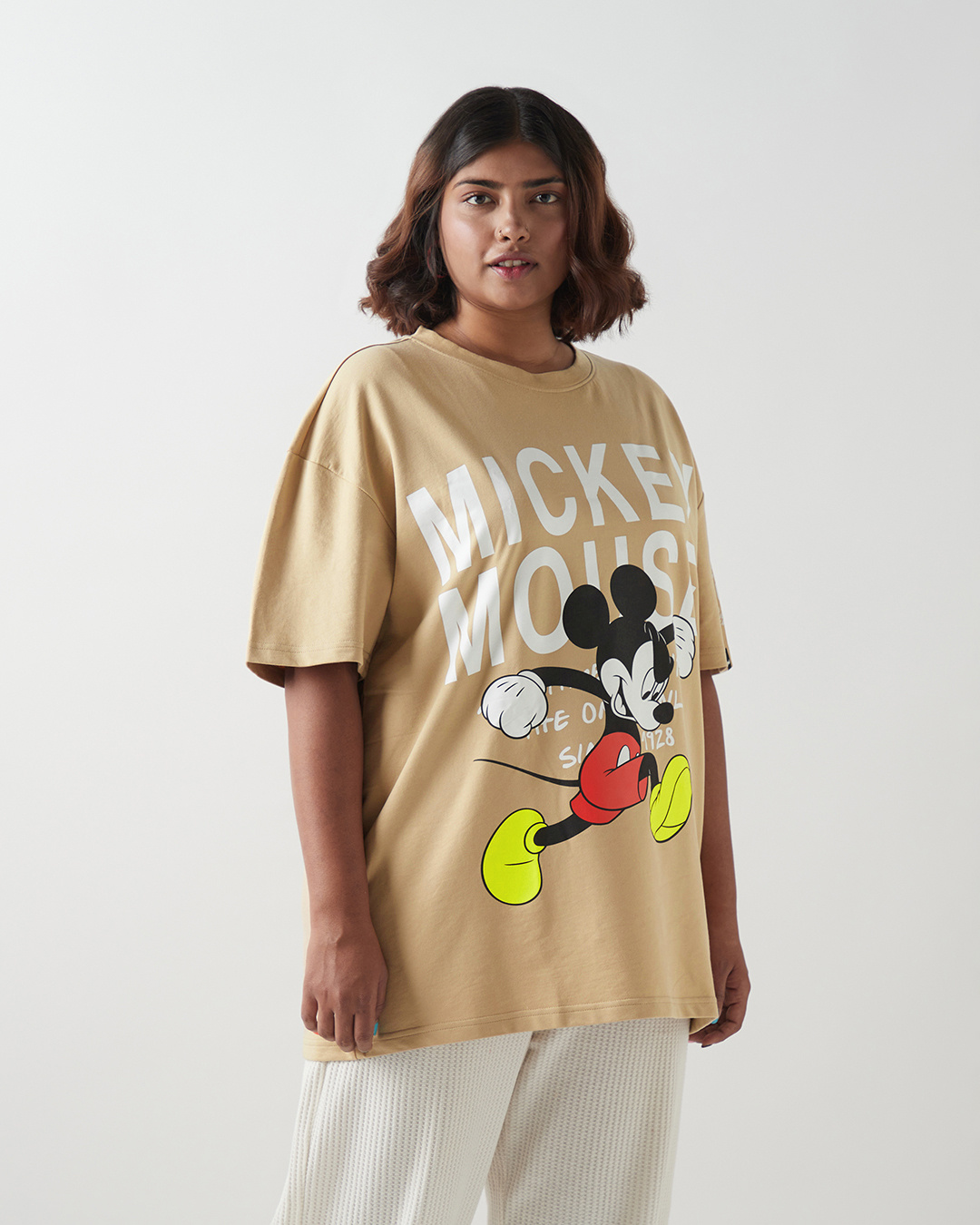 Shop Women's Brown Mickey Jumps Graphic Printed Oversized Plus Size T-shirt-Back