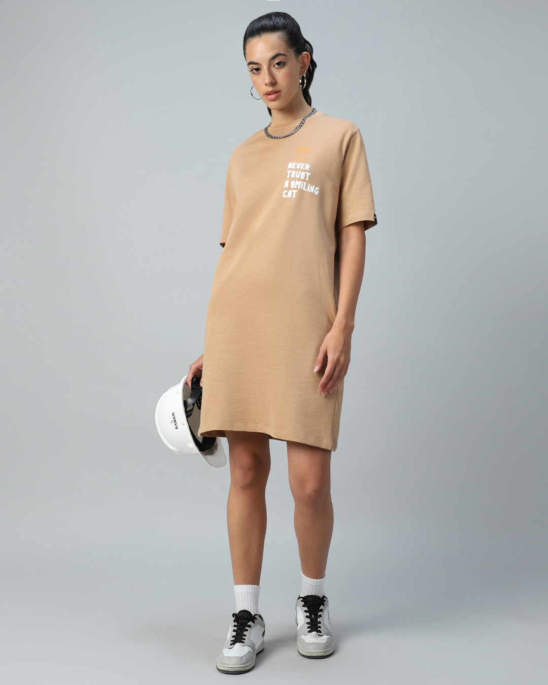 Shop Women's Brown More Graphic Printed Oversized T-shirt Dress-Back