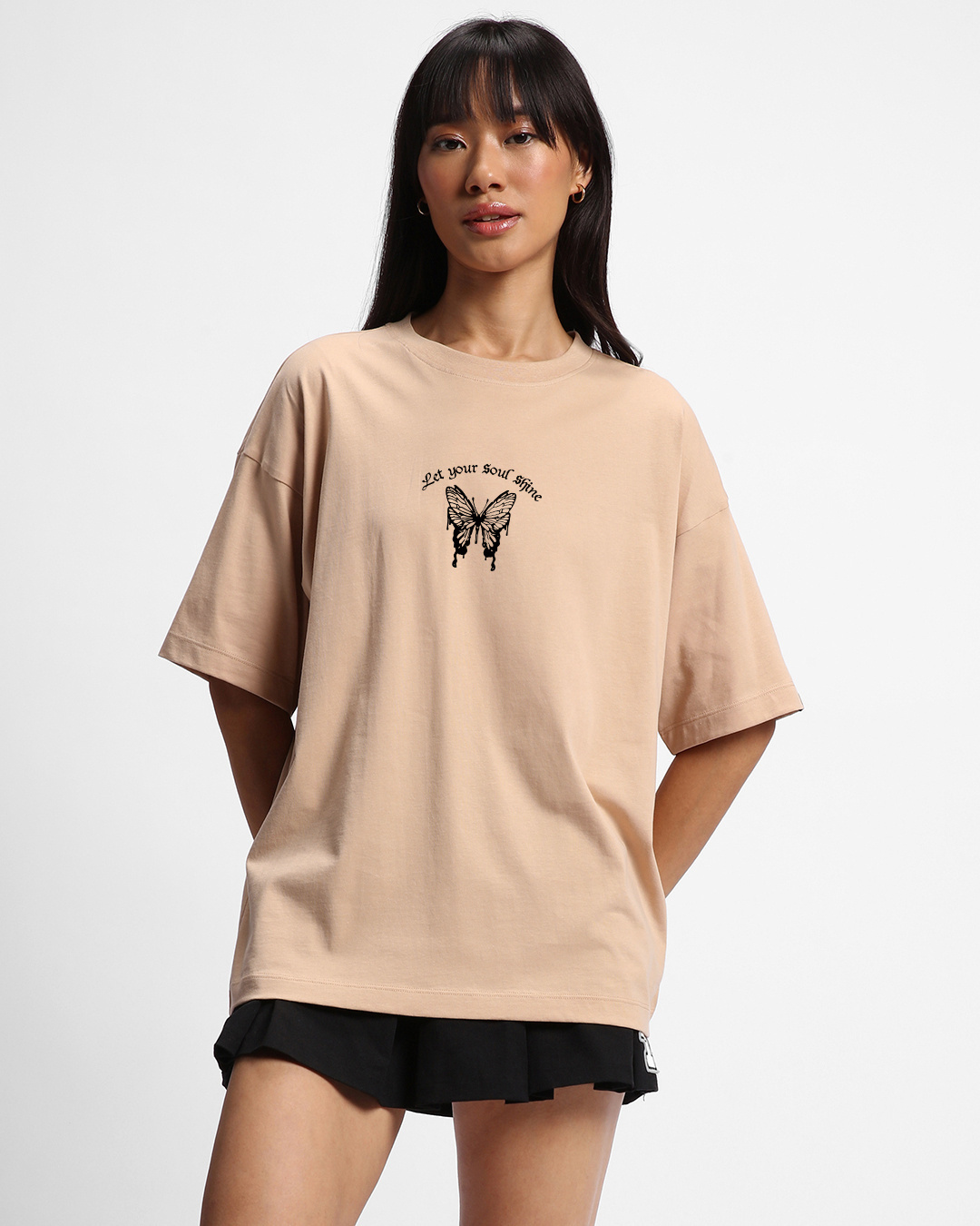 Shop Women's Brown Never Give Up Graphic Printed Oversized T-shirt-Back