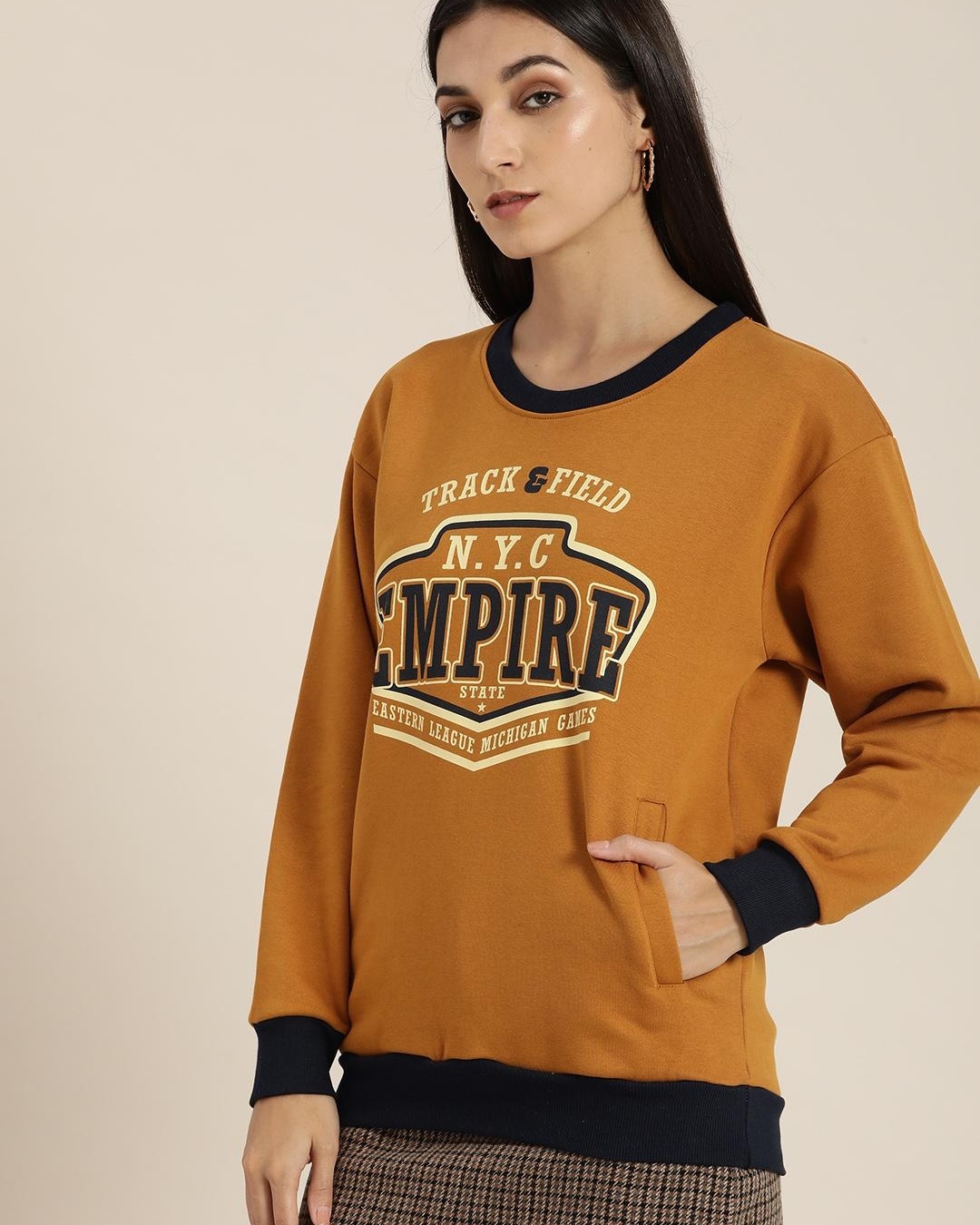 Shop Women's Brown NYC Empire Typography Oversized Sweatshirt-Back