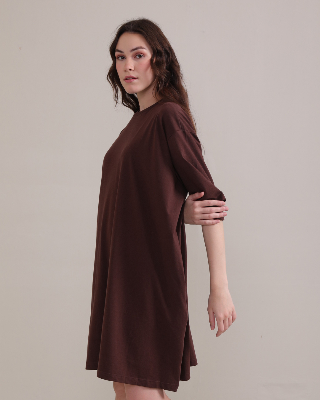Shop Women's Brown Oversized Fit Free Size Dress-Back