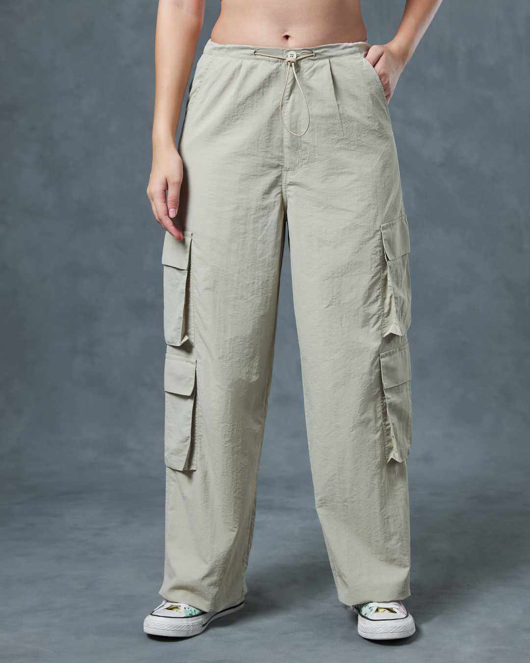 Oversized Drawstring Parachute Pants