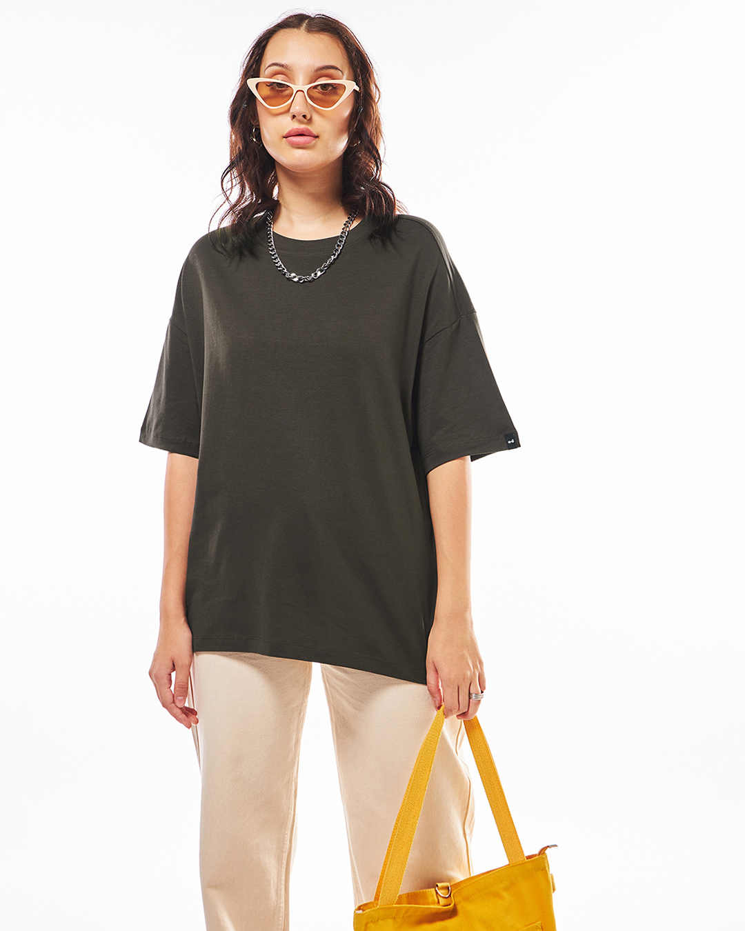 Women's Oversized Brown Solid Shirt with Pockets