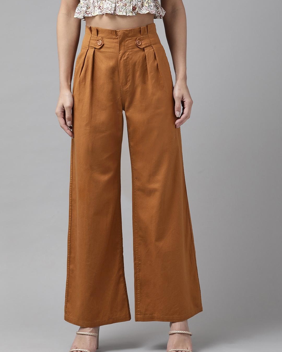 Women's Brown Relaxed Straight Fit Cotton Parallel Trousers main image 0