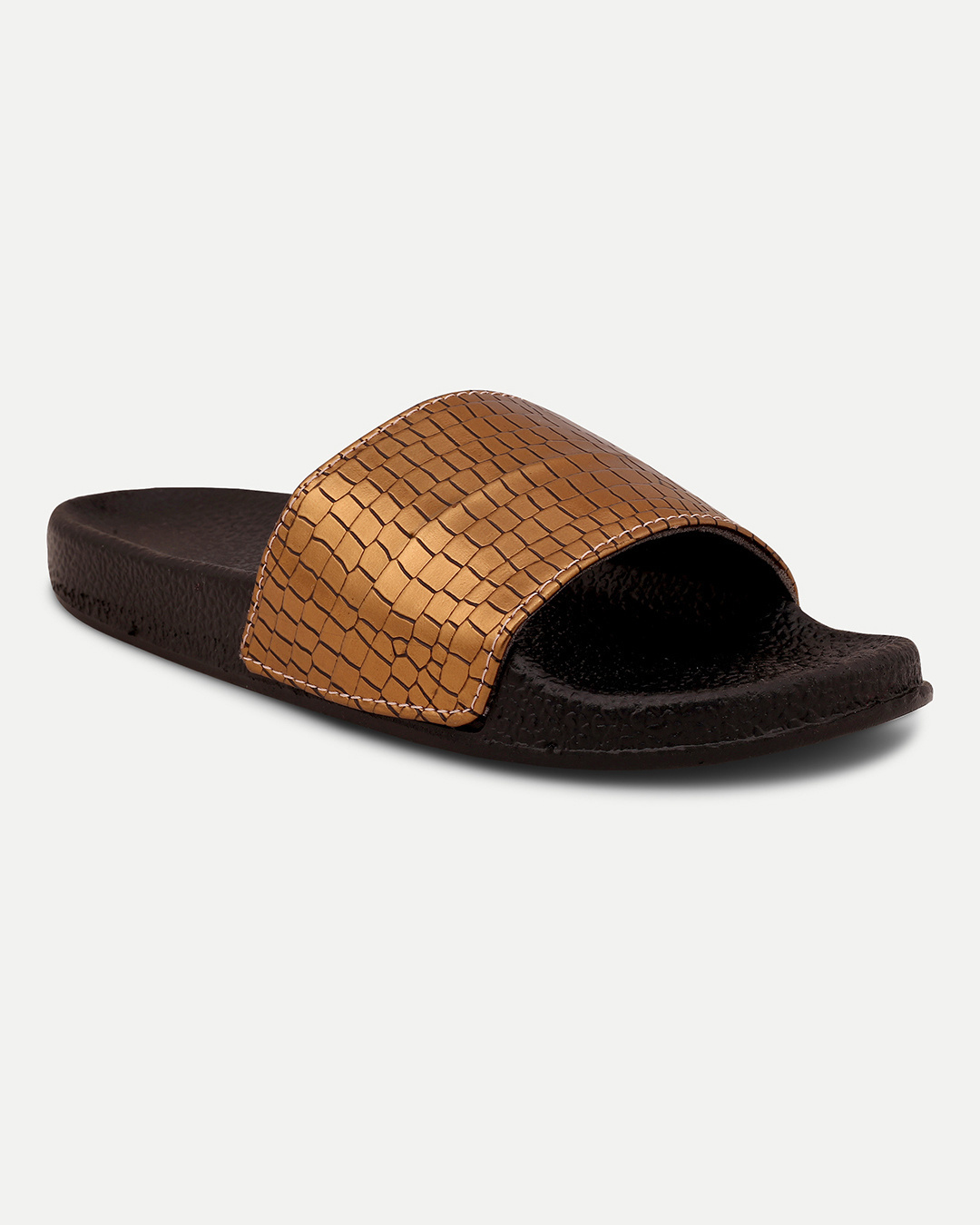 Shop Women's Brown Self Design Sliders-Back