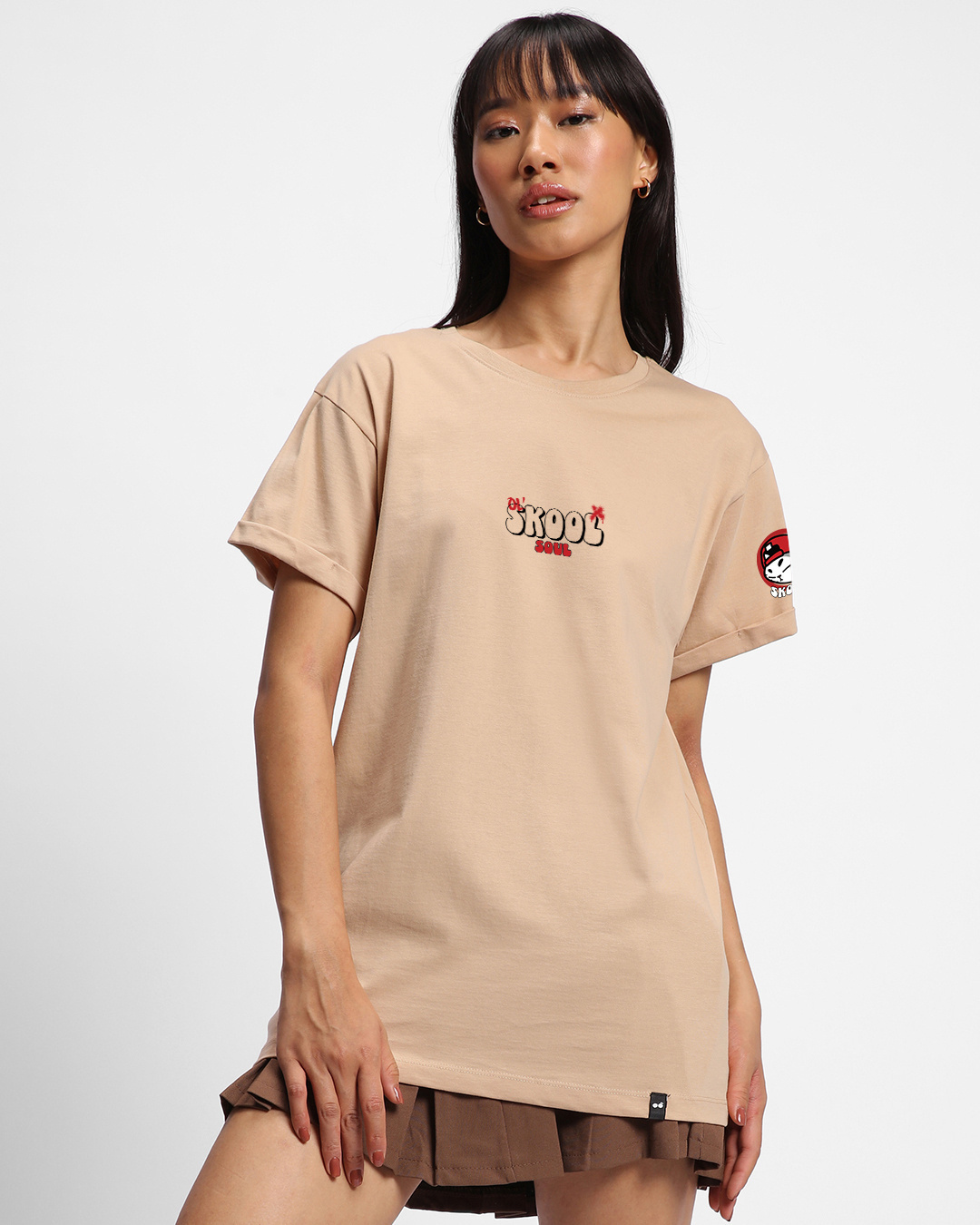 Shop Women's Brown Skool Graphic Printed Boyfriend T-shirt-Back