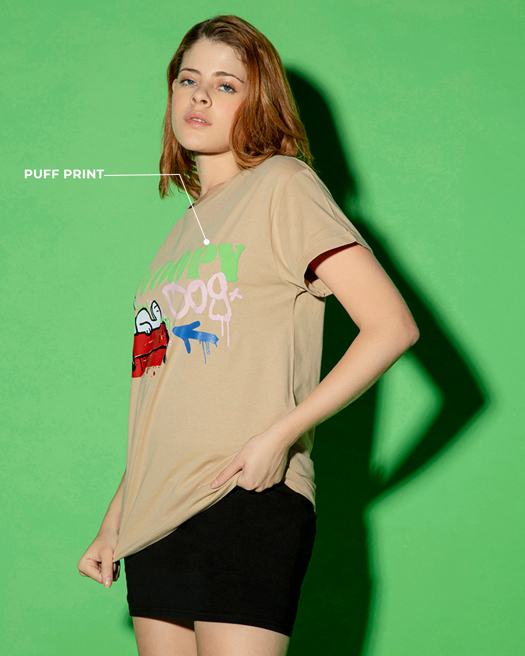 Shop Women's Brown Snoopy Dog Graphic Printed Boyfriend T-shirt-Back