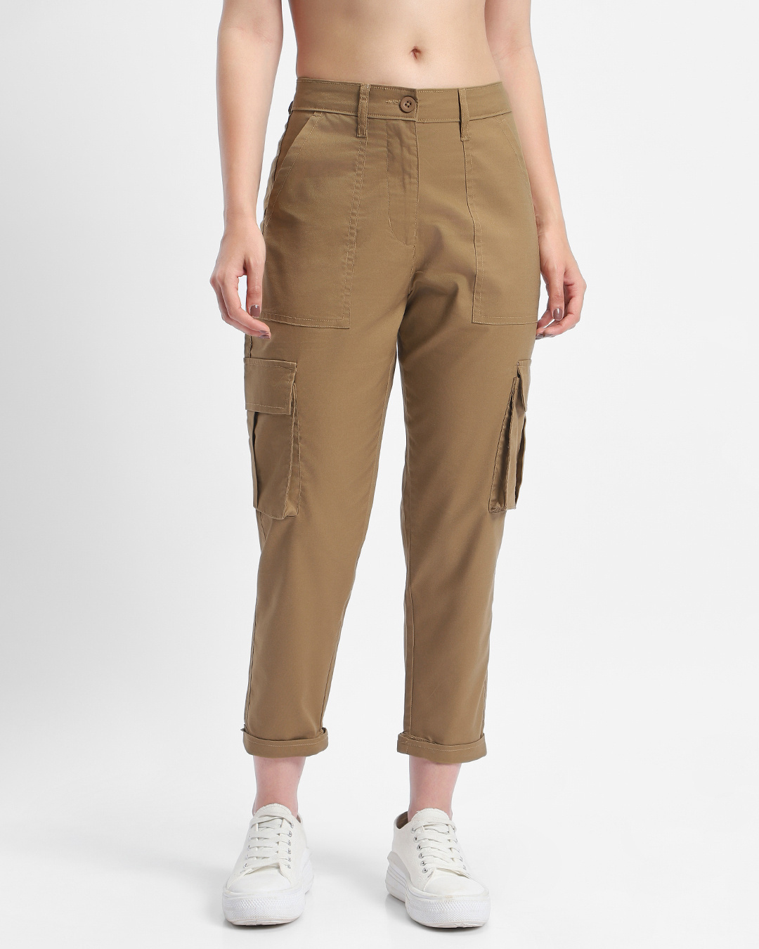 Shop Women's Brown Tapered Cargo Pants-Back